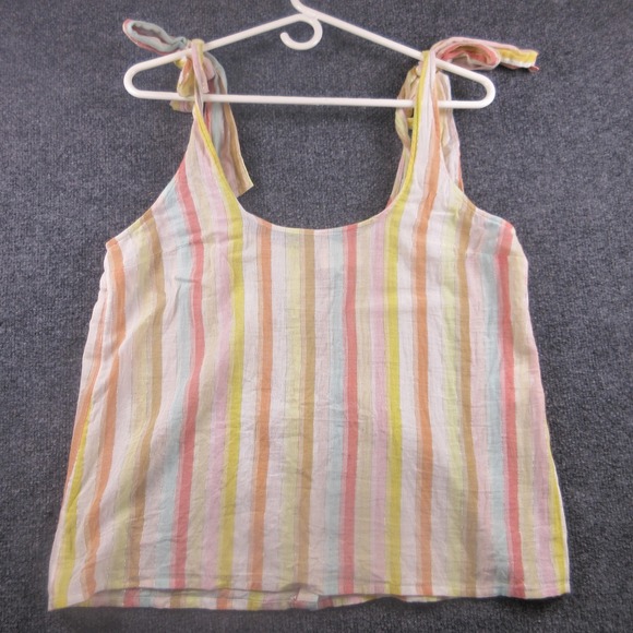 Sézane Tops - Sezane Tank Top Womens 42 Multicolor Stripe Tie Strap Button Back‎ Camisole Soft